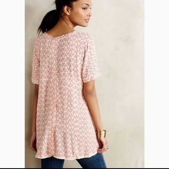 Anthropologie Embroidered Split Back IKAT embroidered Short Sleeve Tunic Top M - Picture 2 of 16